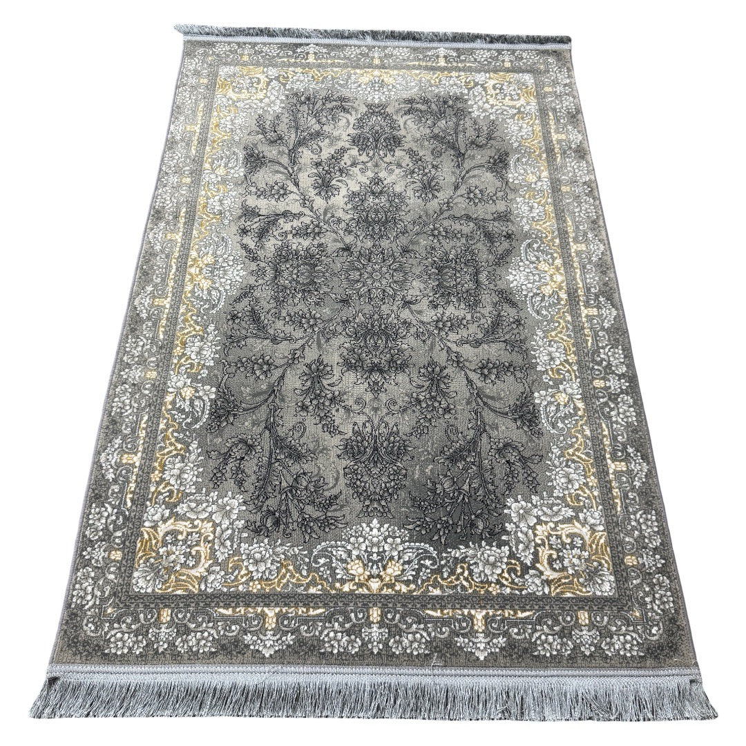 Grey Persian floral rug detail