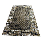 230 x 160 cm Black & Brown Geometric Pattern Distressed Rug