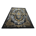 230 x 160 cm Black & Gold Distressed Medallion Fringeless Persian Style Rug