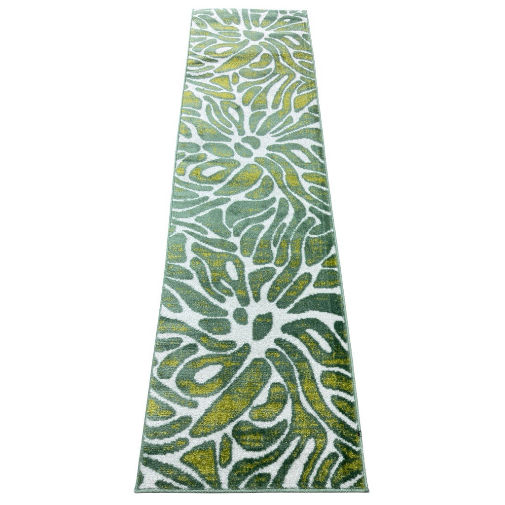 213 x 61 cm Olive Green & Cream Botanical Floral Runner Rug