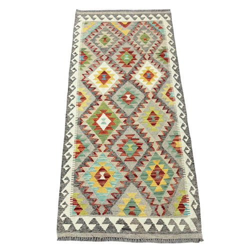 190 x 91 cm Hand-Woven Afghan Kilim Runner Rug – Wool Flatweave