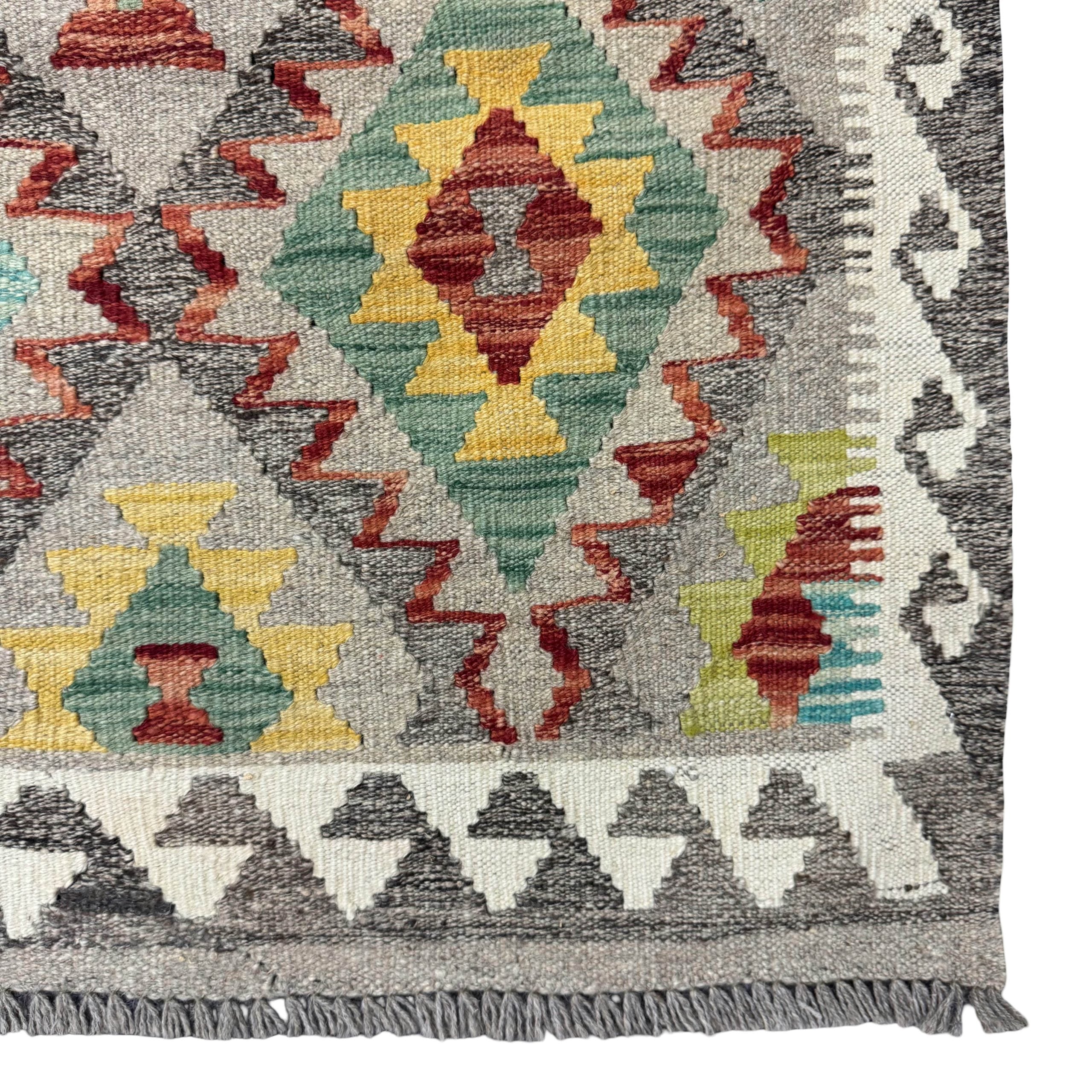 190 x 91 cm Hand-Woven Afghan Kilim Runner Rug – Wool Flatweave