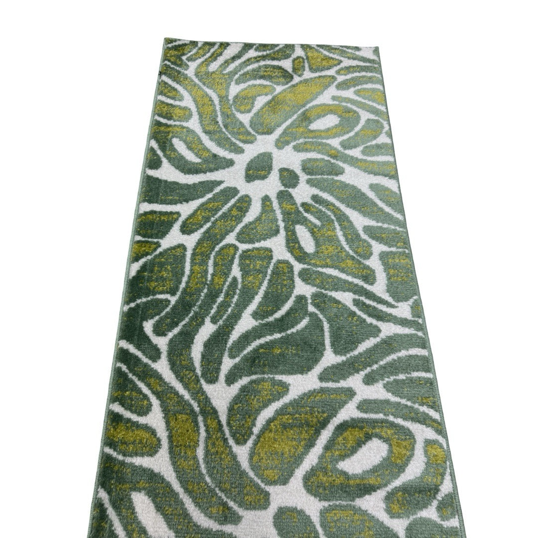 213 x 61 cm Olive Green & Cream Botanical Floral Runner Rug