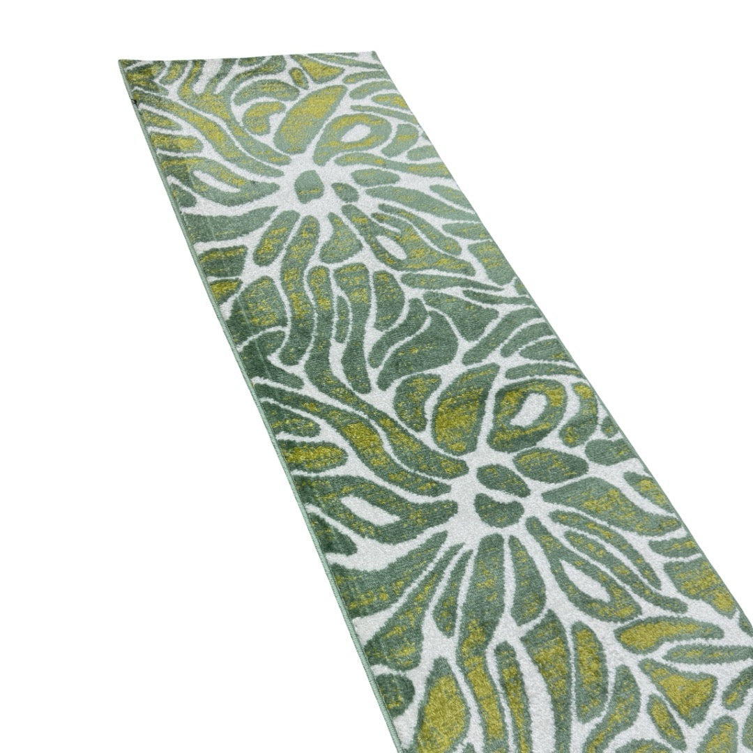 213 x 61 cm Olive Green & Cream Botanical Floral Runner Rug