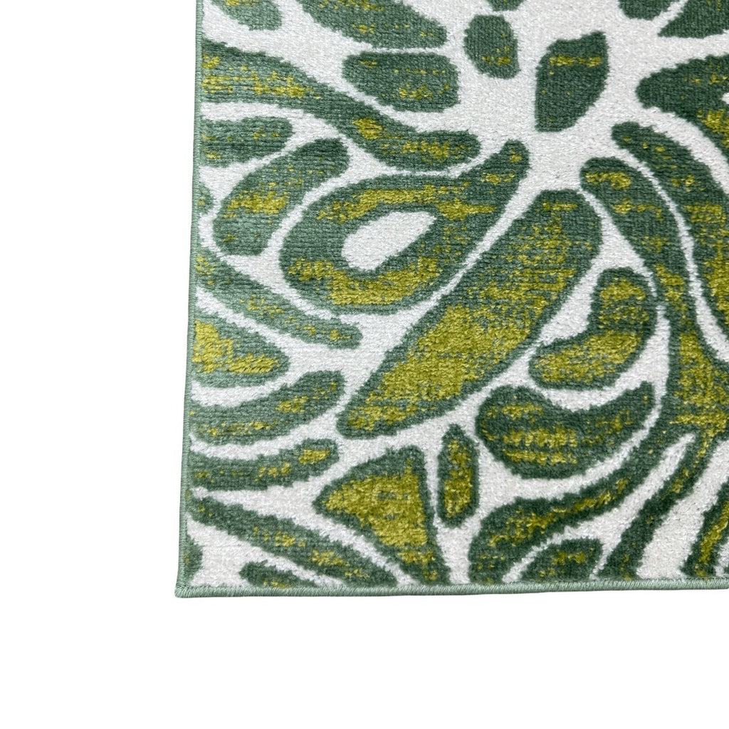 213 x 61 cm Olive Green & Cream Botanical Floral Runner Rug