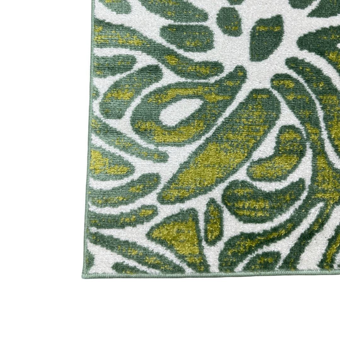 213 x 61 cm Olive Green & Cream Botanical Floral Runner Rug