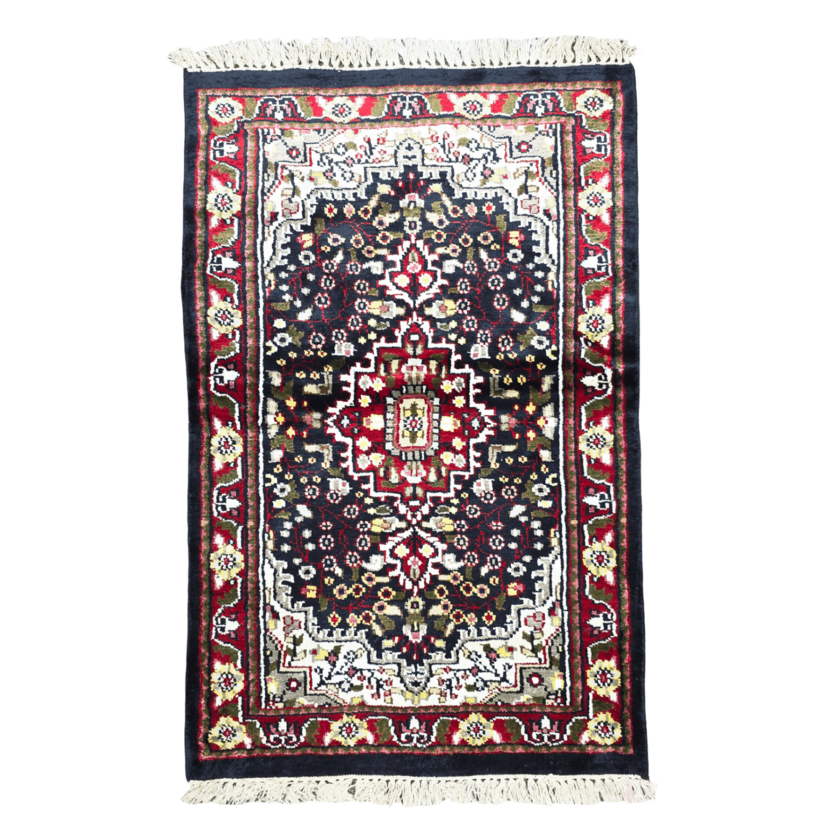95 x 60 cm Hand Woven Indian Silk Jaipur Oriental Rug