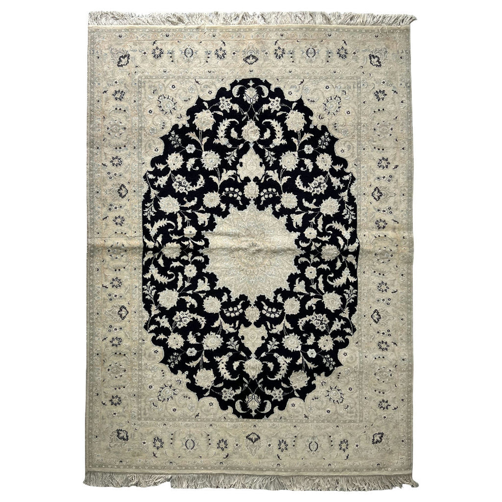 200 x 150 cm Hand-Knotted Persian Nain Nohla Wool & Silk Rug