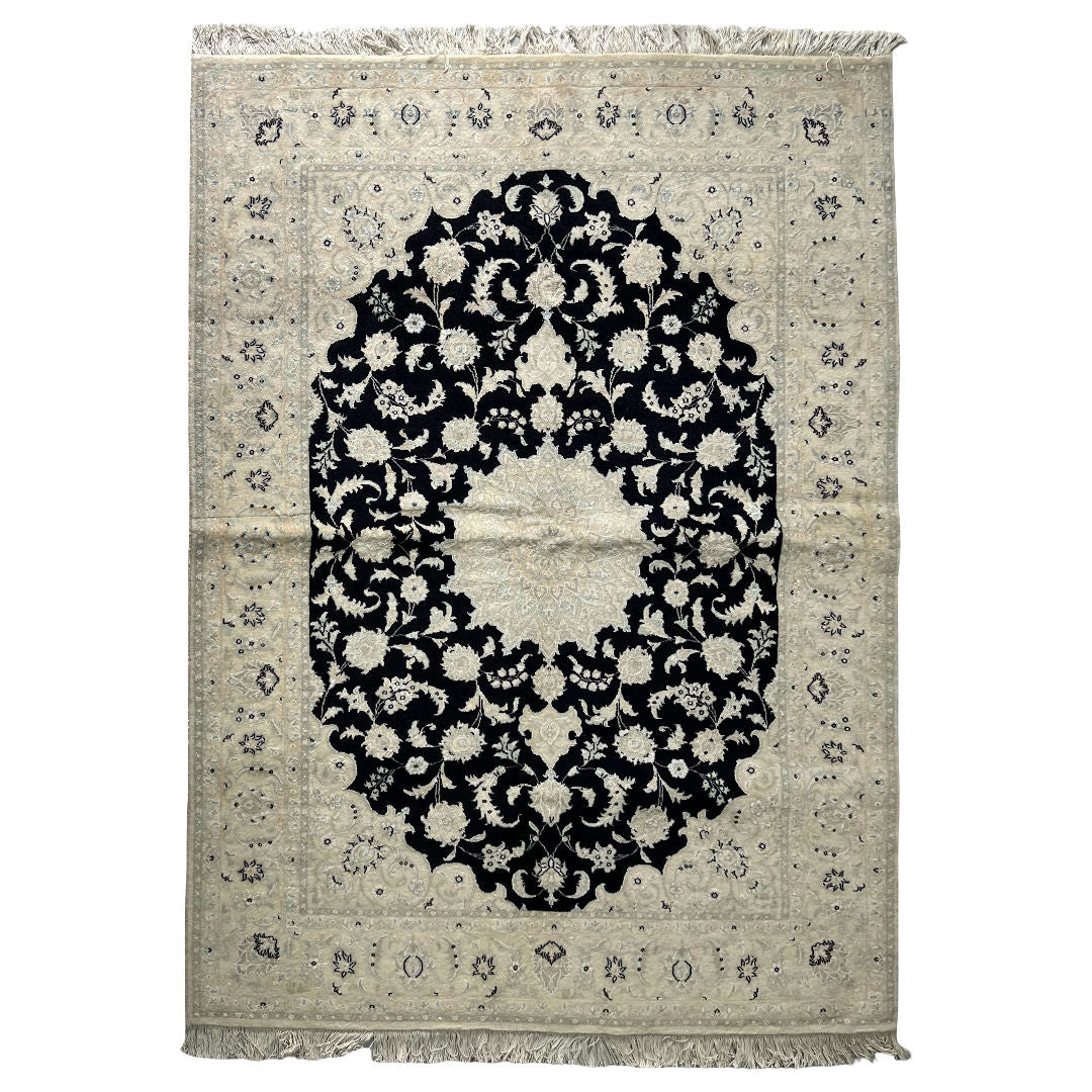 200 x 150 cm Hand-Knotted Persian Nain Nohla Wool & Silk Rug