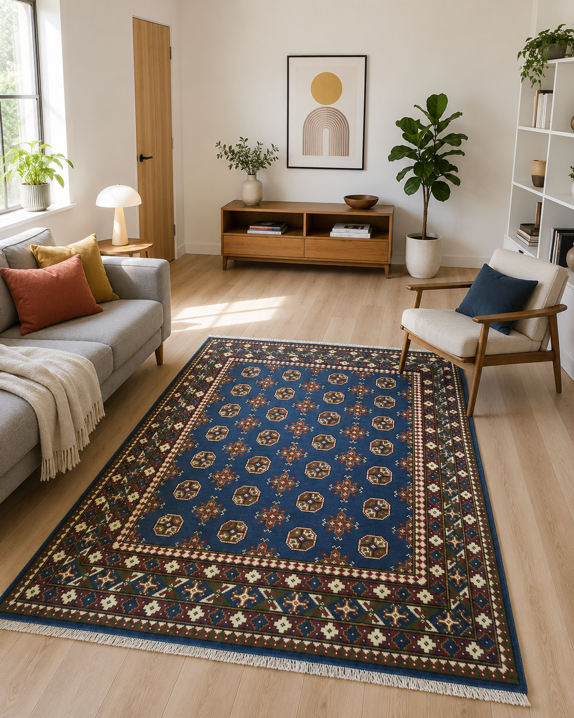 200 x 147 cm Hand-Woven Afghan Akche Rug