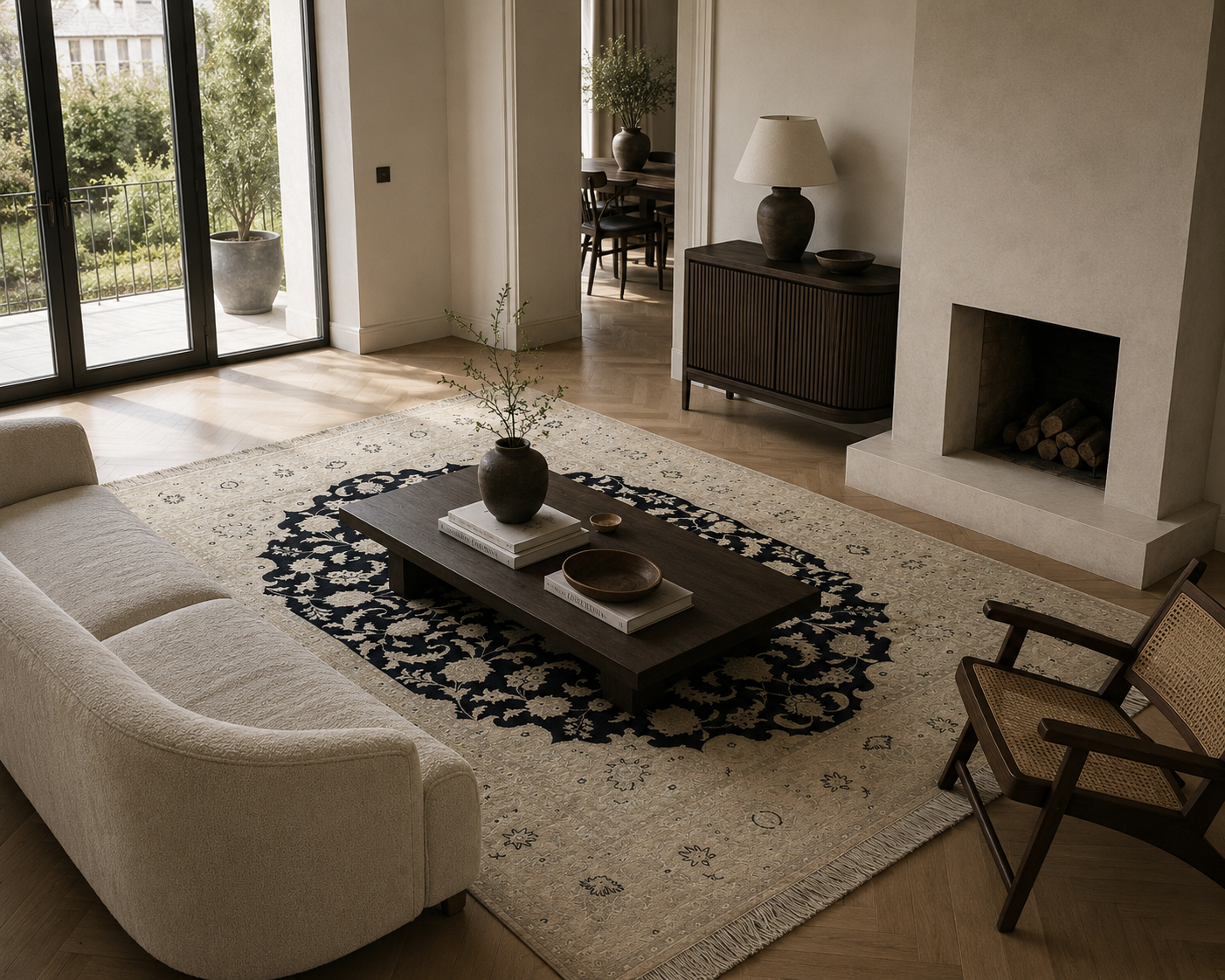 200 x 150 cm Hand-Knotted Persian Nain Nohla Wool & Silk Rug
