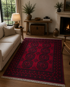 200 x 150 cm Hand-Woven Red Afghan Akche Wool Rug