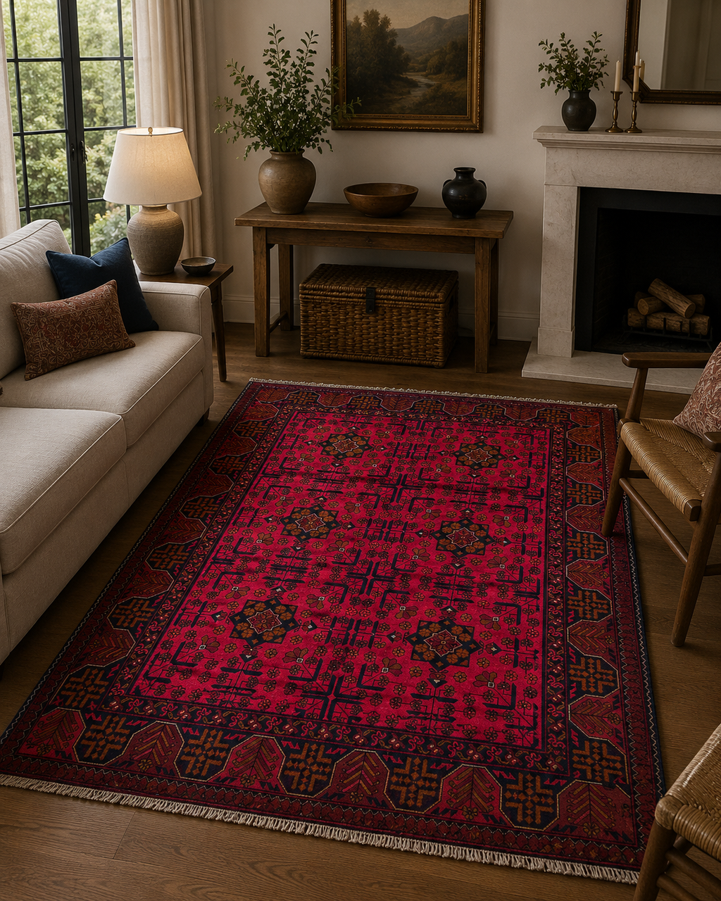 200 x 159 cm Hand-Knotted Turkmen Wool Rug