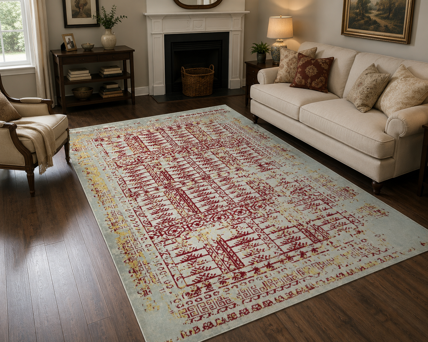 200 x 160 cm Vintage Persian Kerman Panel Design Machine-Made Rug