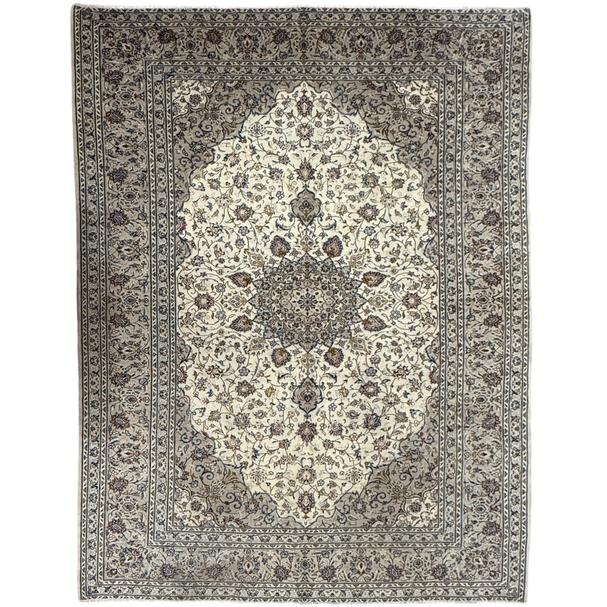 402 x 285 cm Persian Ivory & Brown Hand Knotted Kashan Wool Rug