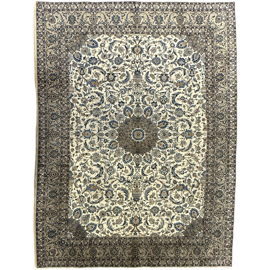 345 x 255 cm Hand Knotted Ivory Persian Fine Mashad Wool Rug