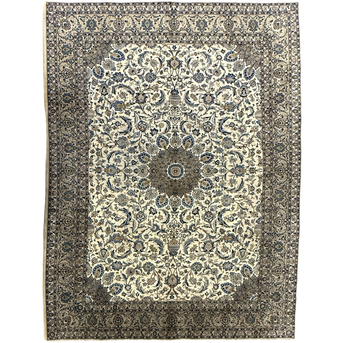 345 x 255 cm Hand Knotted Ivory Persian Fine Mashad Wool Rug