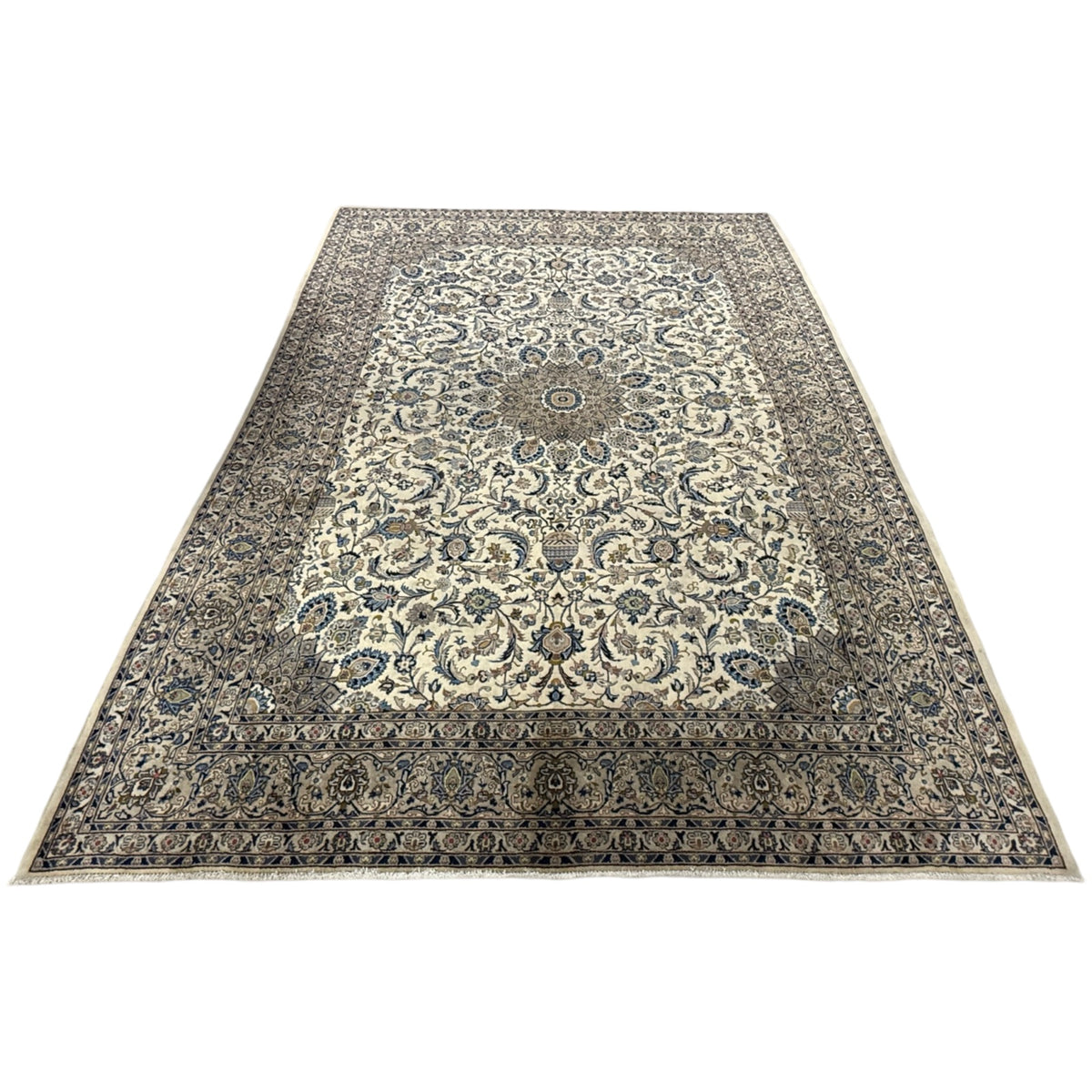 345 x 255 cm Hand Knotted Ivory Persian Fine Mashad Wool Rug