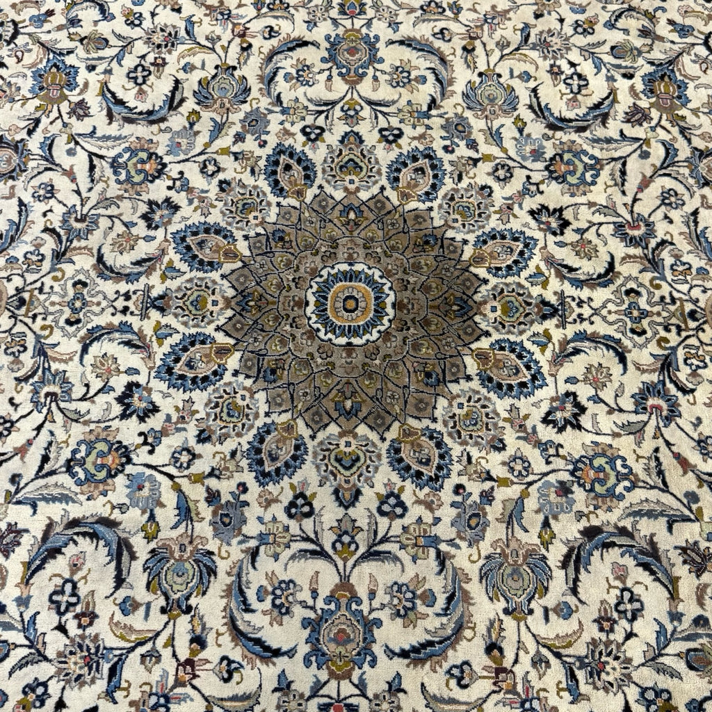 345 x 255 cm Hand Knotted Ivory Persian Fine Mashad Wool Rug