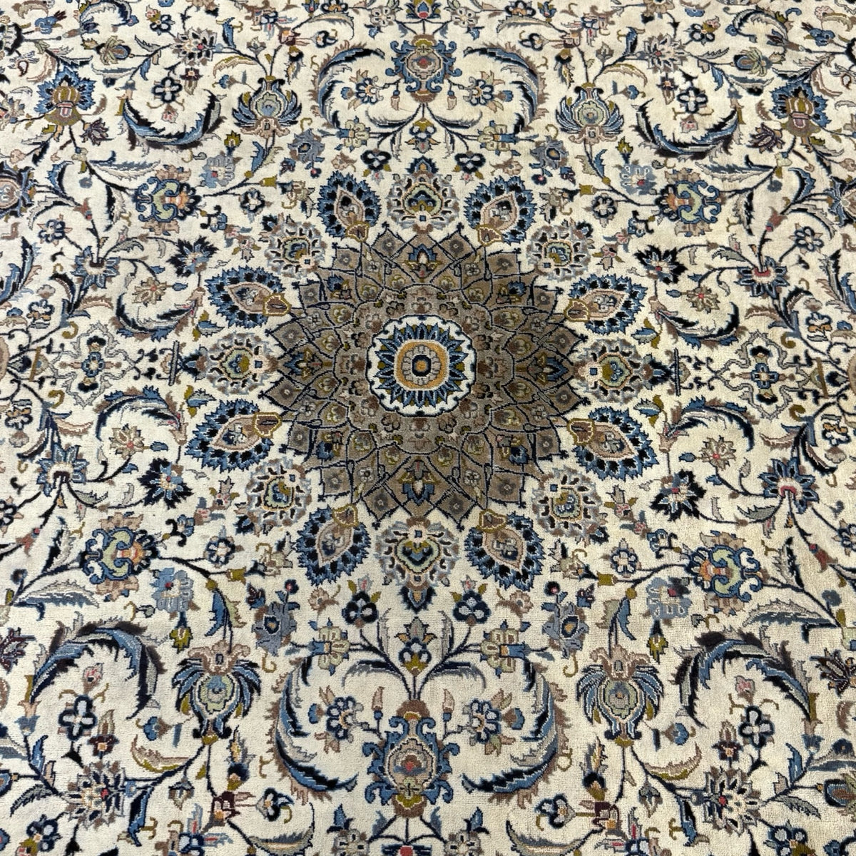 345 x 255 cm Hand Knotted Ivory Persian Fine Mashad Wool Rug