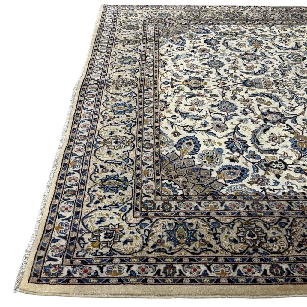 345 x 255 cm Hand Knotted Ivory Persian Fine Mashad Wool Rug