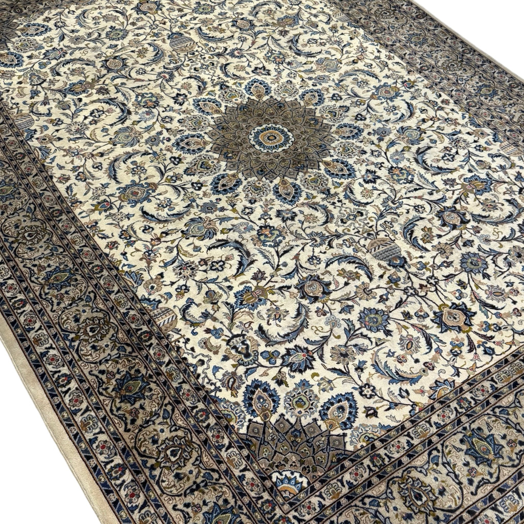 345 x 255 cm Hand Knotted Ivory Persian Fine Mashad Wool Rug