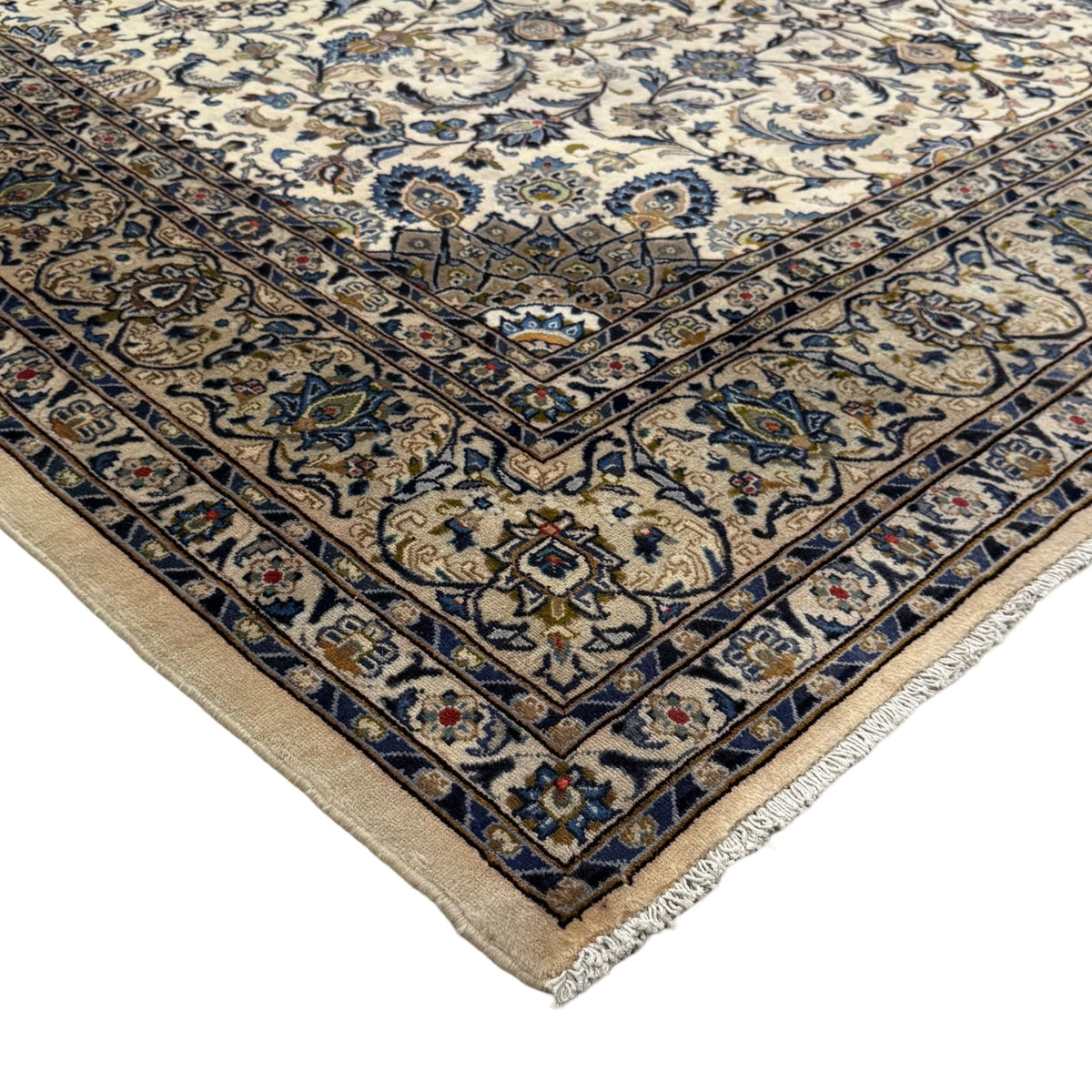 345 x 255 cm Hand Knotted Ivory Persian Fine Mashad Wool Rug