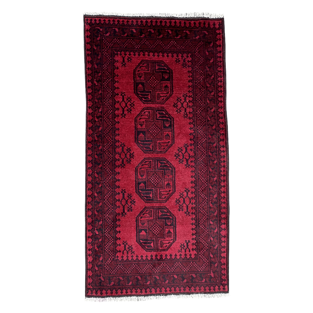 202 x 108 cm Hand-Woven Red Afghan Akche Runner Rug