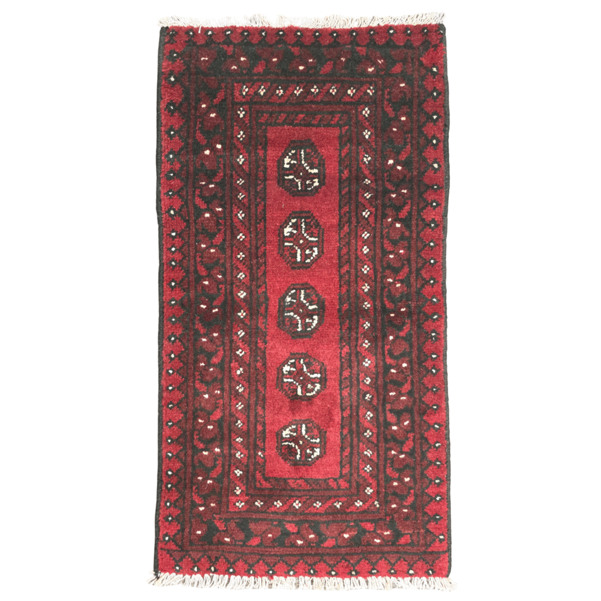100 x 50 cm Hand-Knotted Red Bokhara Afghan Akche