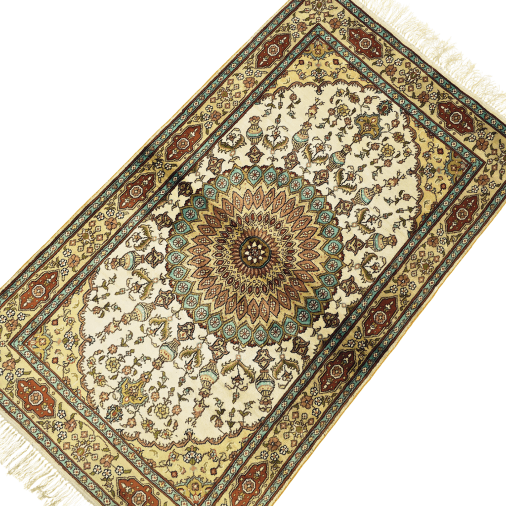 130 x 75 cm Hand Knotted Indian Silk Jaipur Oriental Rug