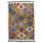 145 × 104 cm Hand-Woven Afghan Kilim Rug – Wool Flatweave