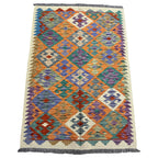 145 × 104 cm Hand-Woven Afghan Kilim Rug – Wool Flatweave