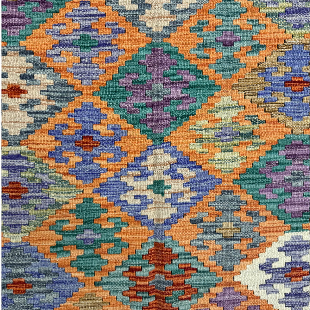 145 × 104 cm Hand-Woven Afghan Kilim Rug – Wool Flatweave