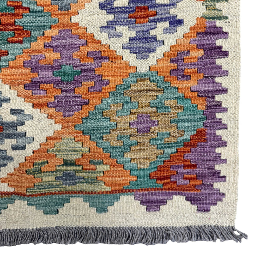 145 × 104 cm Hand-Woven Afghan Kilim Rug – Wool Flatweave