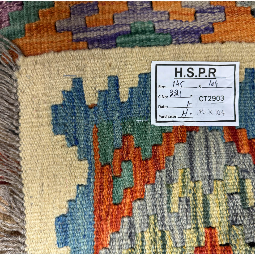 145 × 104 cm Hand-Woven Afghan Kilim Rug – Wool Flatweave