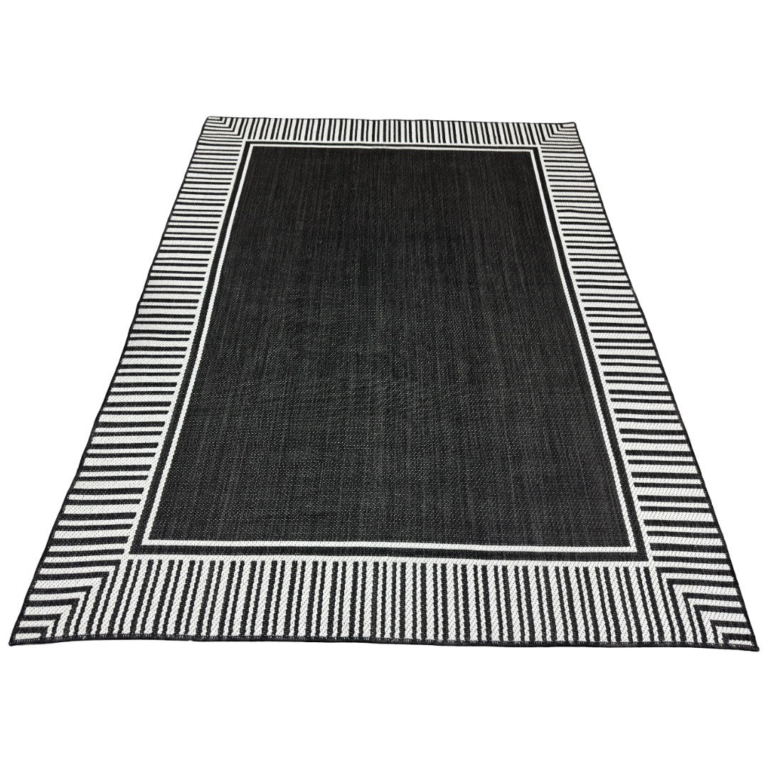 220 x 160 cm Black/Grey Reversible Indoor/Outdoor Rug
