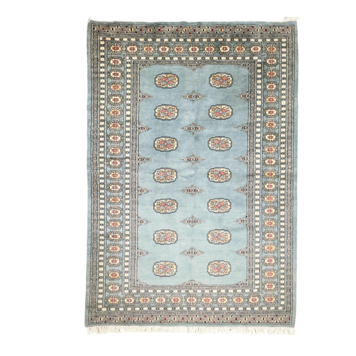 203 x 143 cm Hand Knotted Light Blue Karachi Bokhara – Wool Rug