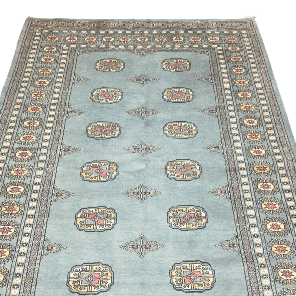 203 x 143 cm Hand Knotted Light Blue Karachi Bokhara – Wool Rug