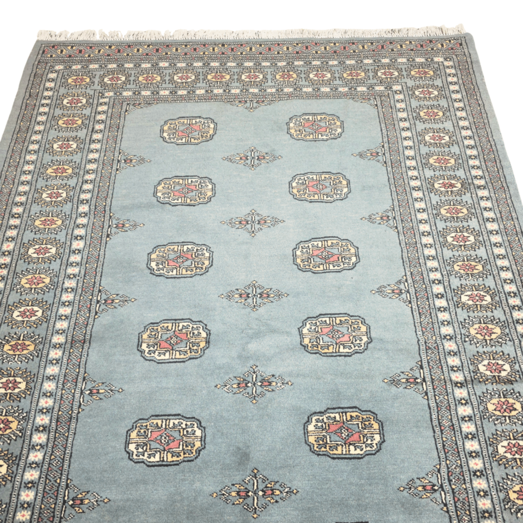 203 x 143 cm Hand Knotted Light Blue Karachi Bokhara – Wool Rug