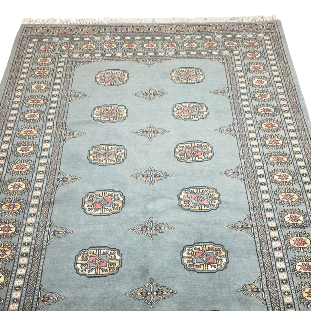 203 x 143 cm Hand Knotted Light Blue Karachi Bokhara – Wool Rug