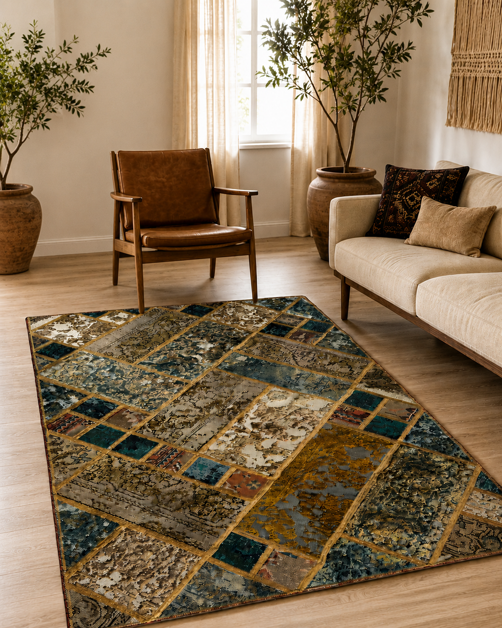 212 x 148 cm Hand-Knotted Ultra Vintage Persian Wool Rug