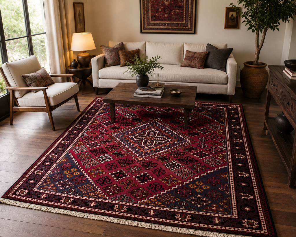 216 x 140 cm Hand-Knotted Persian Joshegan Wool Rug