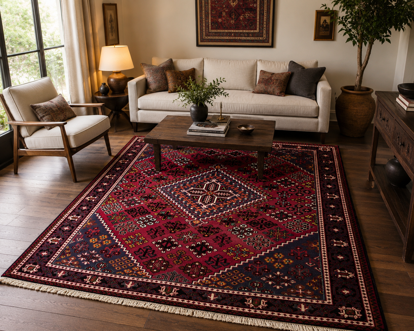 216 x 140 cm Hand-Knotted Persian Joshegan Wool Rug