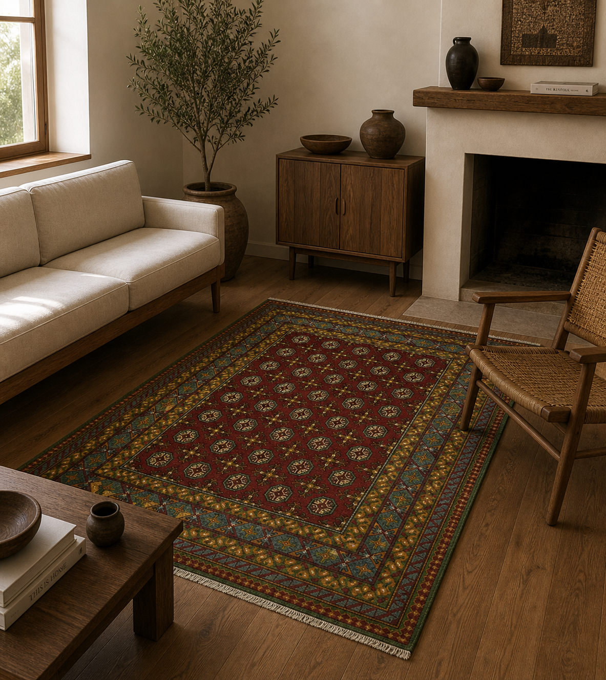 216 x 147 cm Hand-Knotted Afghan Akche Bokhara Rug