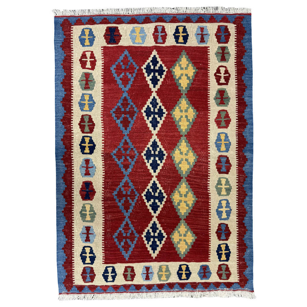 149 × 104 cm Hand-Woven Afghan Kilim Rug – Wool Flatweave