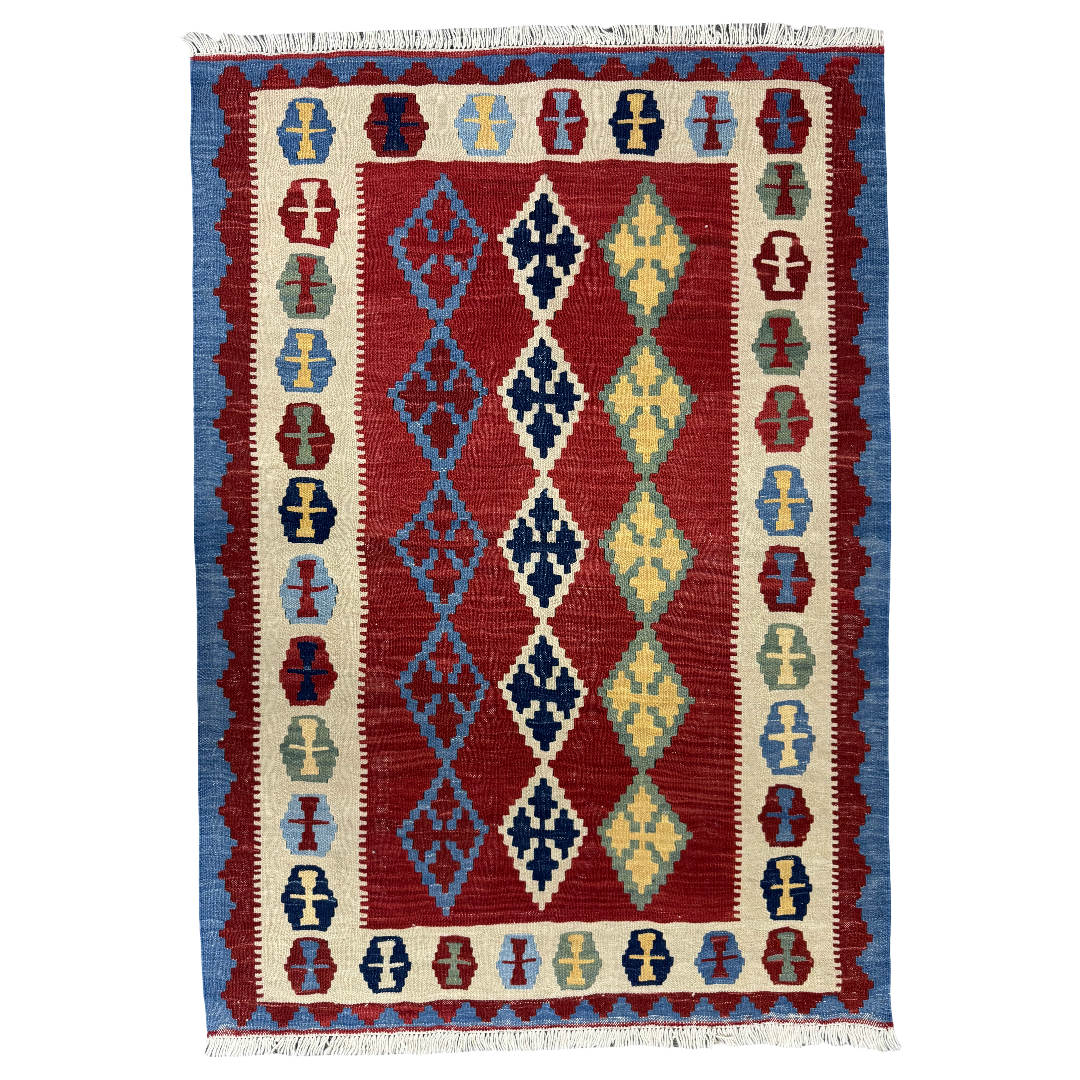149 × 104 cm Hand-Woven Afghan Kilim Rug – Wool Flatweave