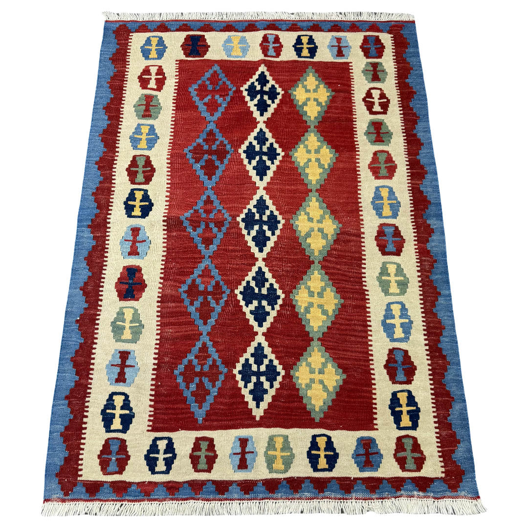 149 × 104 cm Hand-Woven Afghan Kilim Rug – Wool Flatweave