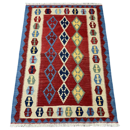 149 × 104 cm Hand-Woven Afghan Kilim Rug – Wool Flatweave