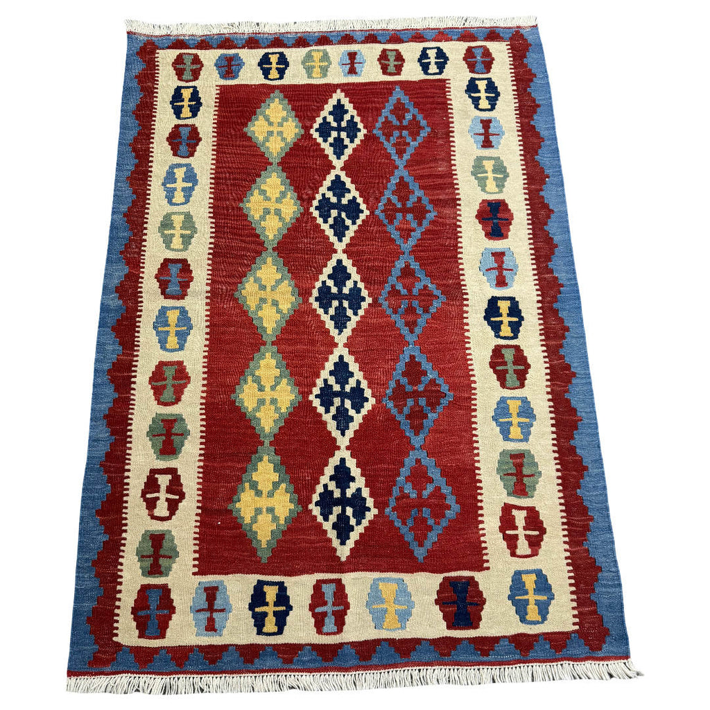 149 × 104 cm Hand-Woven Afghan Kilim Rug – Wool Flatweave