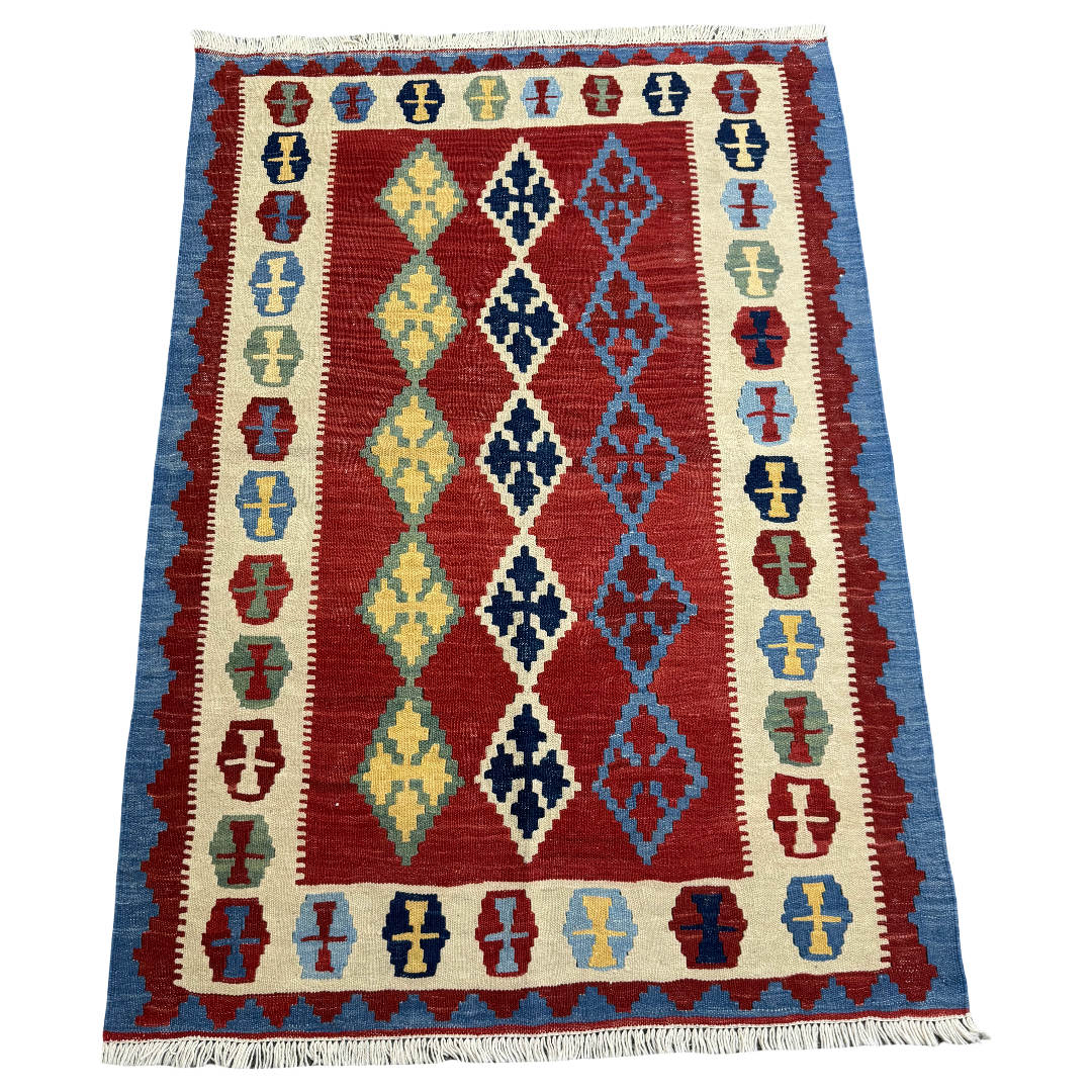 149 × 104 cm Hand-Woven Afghan Kilim Rug – Wool Flatweave